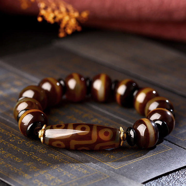 Buddha Stones Tibetan Natural Nine-Eye Dzi Bead Agate Wealth Blessings Bracelet - image 1