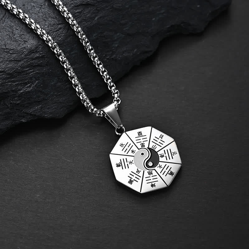 Buddha Stones Bagua Yin Yang Titanium Steel Balance Necklace Pendant - Silver - image 5