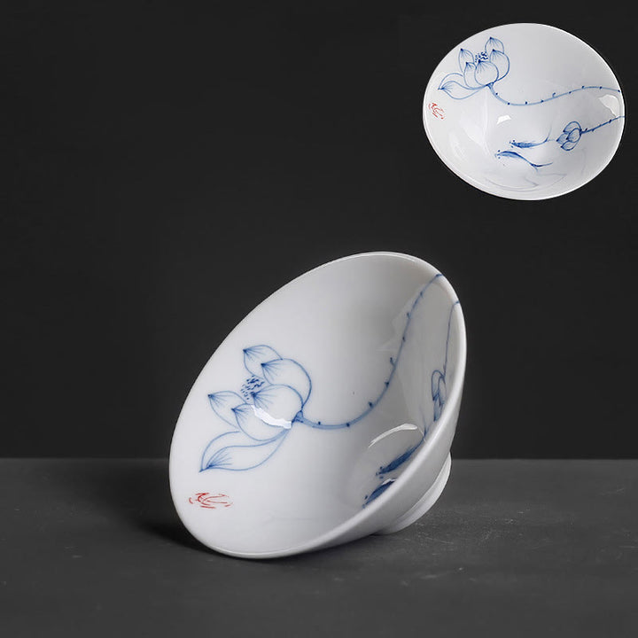 Buddha Stones Vintage Plum Orchid Bamboo Chrysanthemum Lotus Koi Fish Ceramic Teacup Kung Fu Tea Cups - Lotus Koi Fish 8.5cm*3.5cm*60ml - image 14