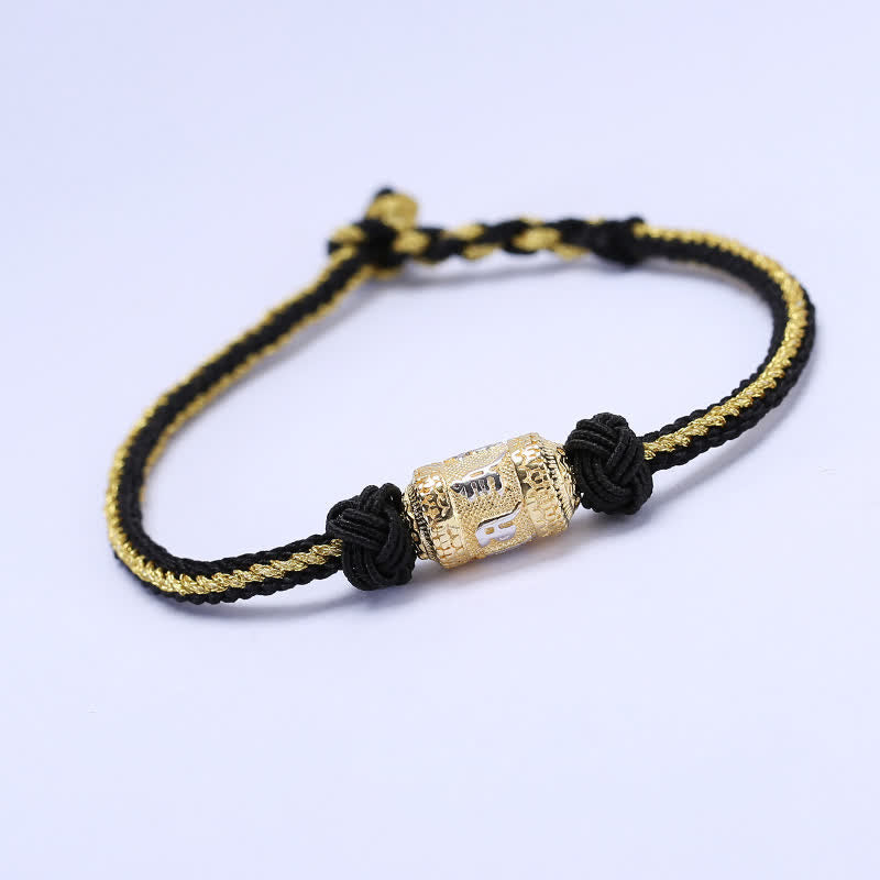 Buddha Stones 925 Sterling Silver Om Mani Padme Hum Prayer Wheel Luck Strength Red String Bracelet - Black&Gold - 18cm - image 6