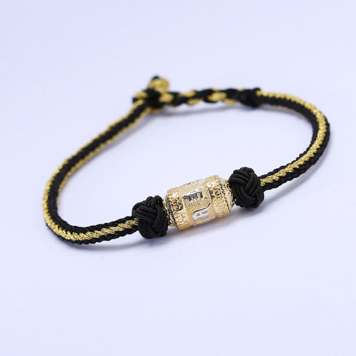 Buddha Stones 925 Sterling Silver Om Mani Padme Hum Prayer Wheel Luck Strength Red String Bracelet - Black&Gold - 18cm - image 6