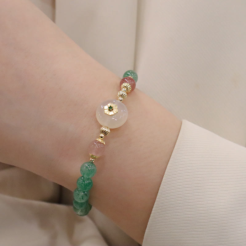 Buddha Stones Natural Green Strawberry Quartz Chalcedony Flower Gratitude Bracelet - image 4