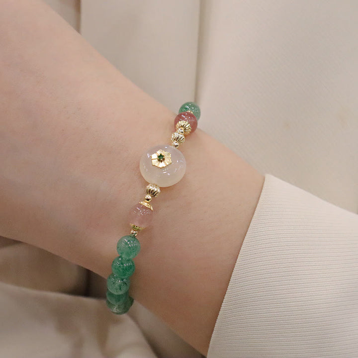 Buddha Stones Natural Green Strawberry Quartz Chalcedony Flower Gratitude Bracelet - image 4