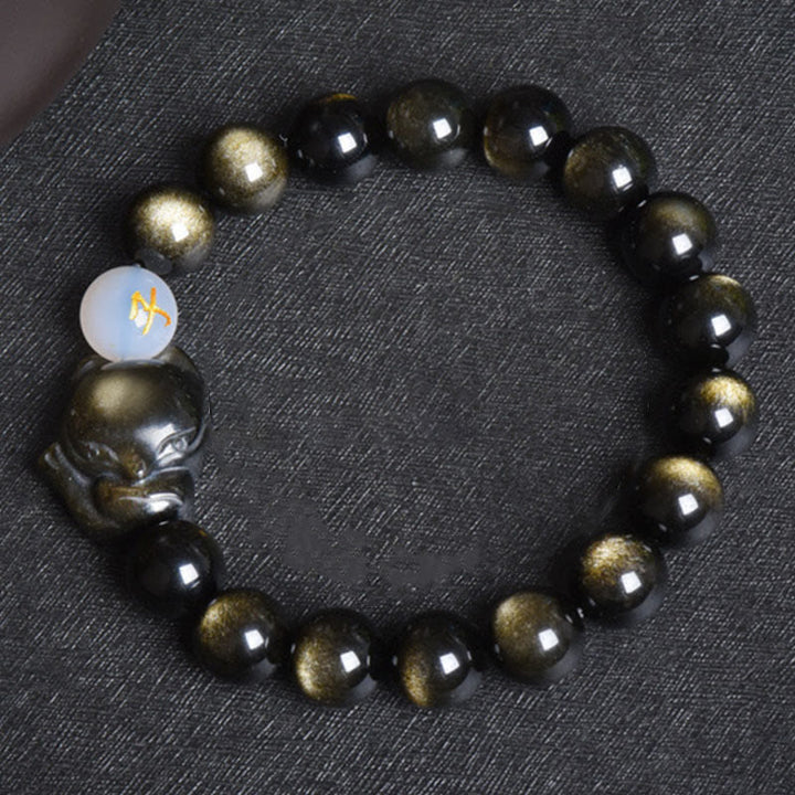 Buddha Stones Natural Rainbow Obsidian Gold Sheen Obsidian Silver Sheen Obsidian Fox Healing Bracelet - image 11