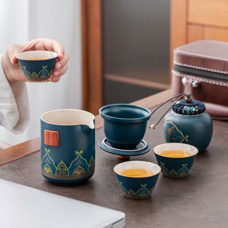 Buddha Stones Flower Chinese Gongfu Ceramic Teapot Portable Outdoor Travel Tea Set Bag - image 8