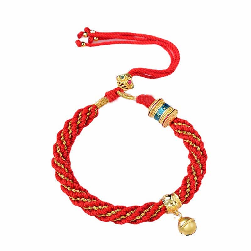Buddha Stones Tibetan Handmade Luck Protection Thangka Prayer Wheel Bell Charm Braid String Bracelet - image 7