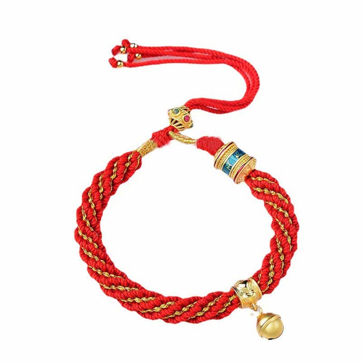 Buddha Stones Tibetan Handmade Luck Protection Thangka Prayer Wheel Bell Charm Braid String Bracelet - image 7