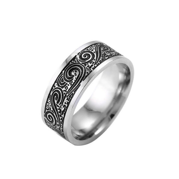 Buddha Stones Vintage Wave Auspicious Clouds Engraved Pattern Titanium Steel Balance Ring - image 4