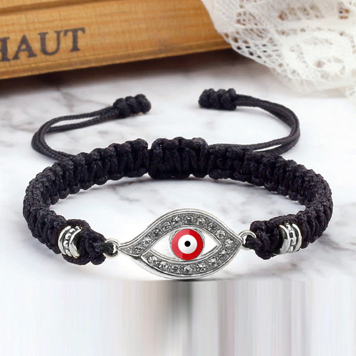 Buddha Stones Evil Eye Keep Away Evil Spirits String Bracelet - Black Red Evil Eye - Silver Border - image 49