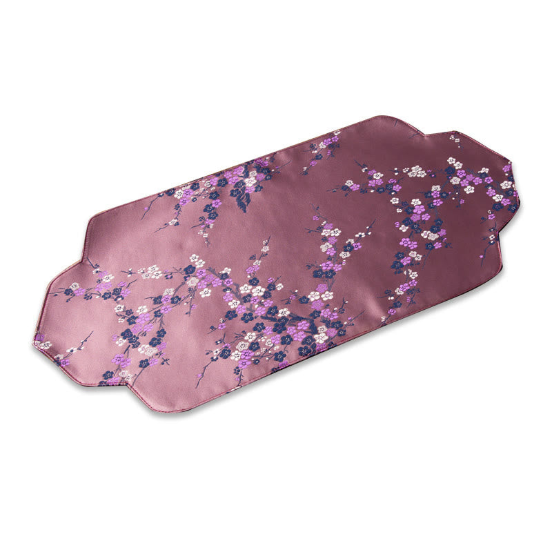 Buddha Stones Sea Wave Bamboo Plum Blossom Brocade Embroidery Cup Mat Pad Tea Cup Coaster Kung Fu Tea Mat - Tea Mat 48*22cm - Light Purple - image 17