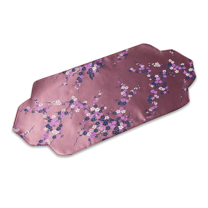 Buddha Stones Sea Wave Bamboo Plum Blossom Brocade Embroidery Cup Mat Pad Tea Cup Coaster Kung Fu Tea Mat - Tea Mat 48*22cm - Light Purple - image 17