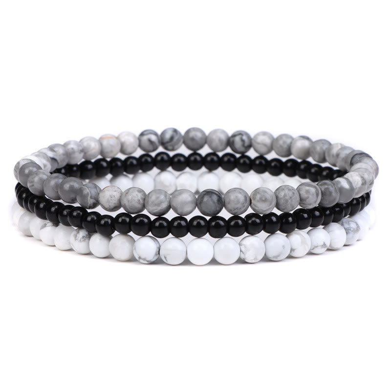 Buddha Stones 3Pcs Natural Crystal Stone Inner Peace Spiritual Bracelet - Picasso Jasper&Black Glass Beads&White Turquoise(Wrist Circumference 15-19cm) - image 27