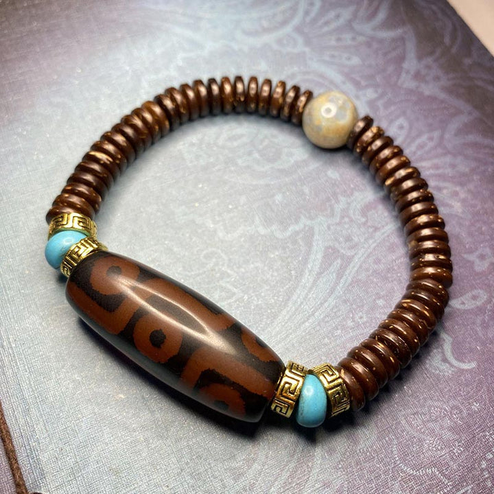 Buddha Stones Tibetan Nine-Eye Dzi Bead Wealth Bracelet - DarkRed - image 4