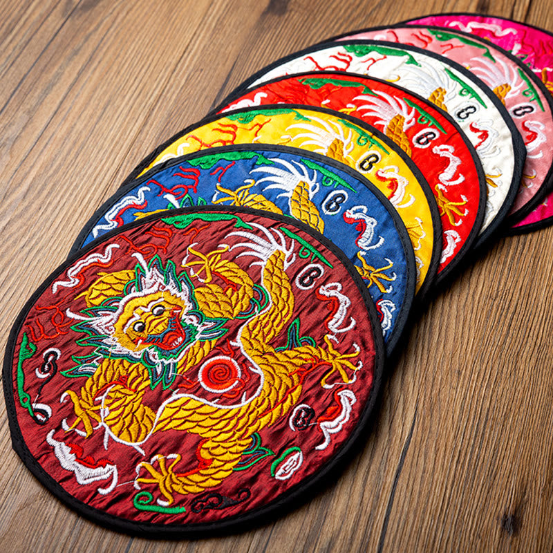 Buddha Stones Dragon Embroidery Cup Mat Pad Tea Cup Coaster Kung Fu Tea Mat - image 1