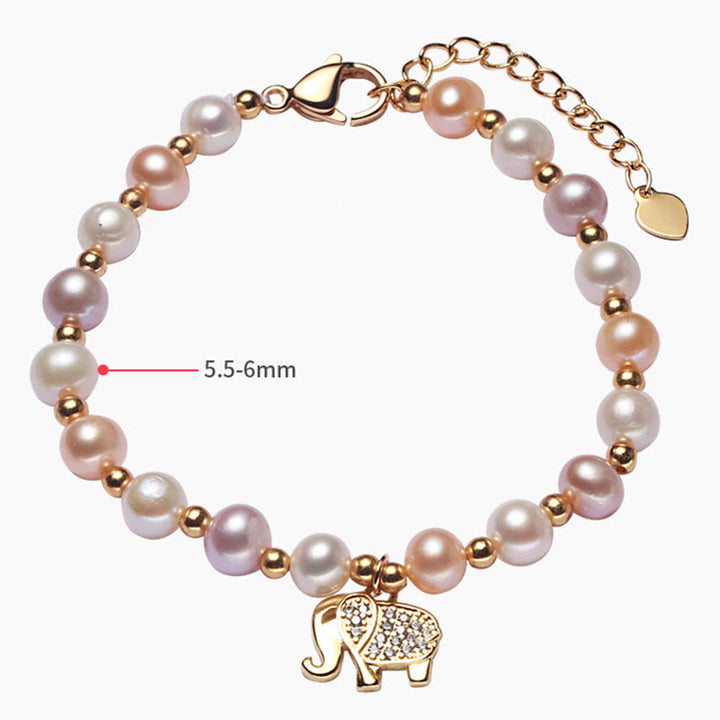 Buddha Stones 18K Gold Plated Pearl Elephant Zircon Charm Sincerity Bracelet - image 5