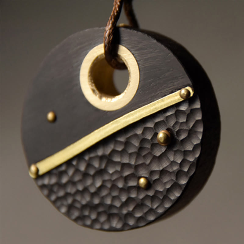 Buddha Stones Handcrafted Round Ebony Wood Copper Peace Necklace Pendant - image 7