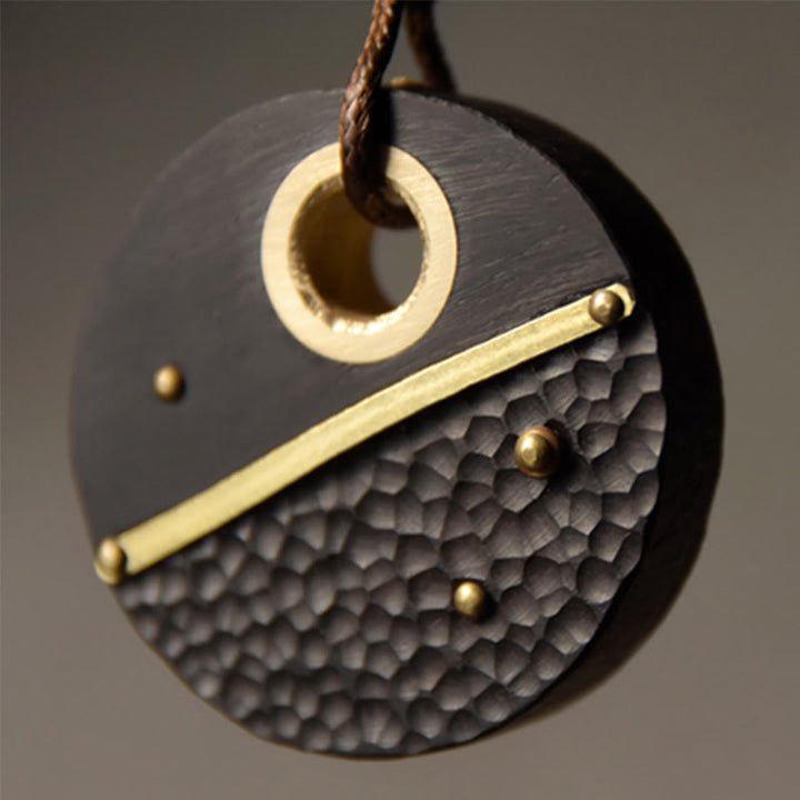 Buddha Stones Handcrafted Round Ebony Wood Copper Peace Necklace Pendant - image 7