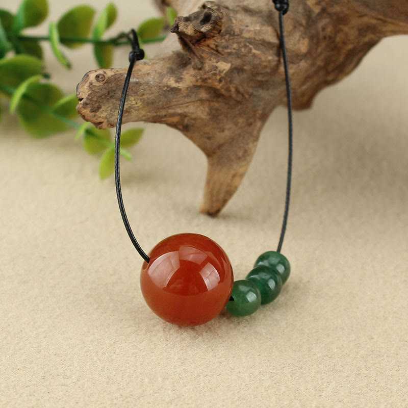 Buddha Stones Red Agate Green Aventurine Green Bodhi Seed Bead Calm Leather Rope Necklace Pendant - image 4