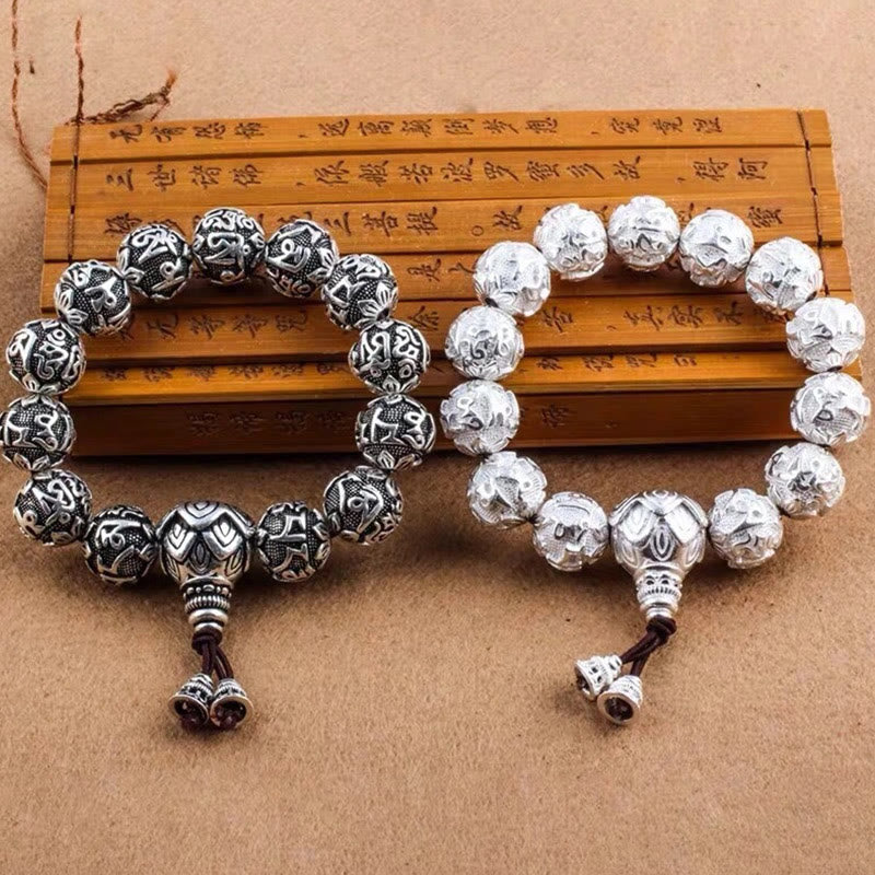 Buddha Stones Tibetan Om Mani Padme Hum Carved Alloy Beads Amulet Bracelet - image 0