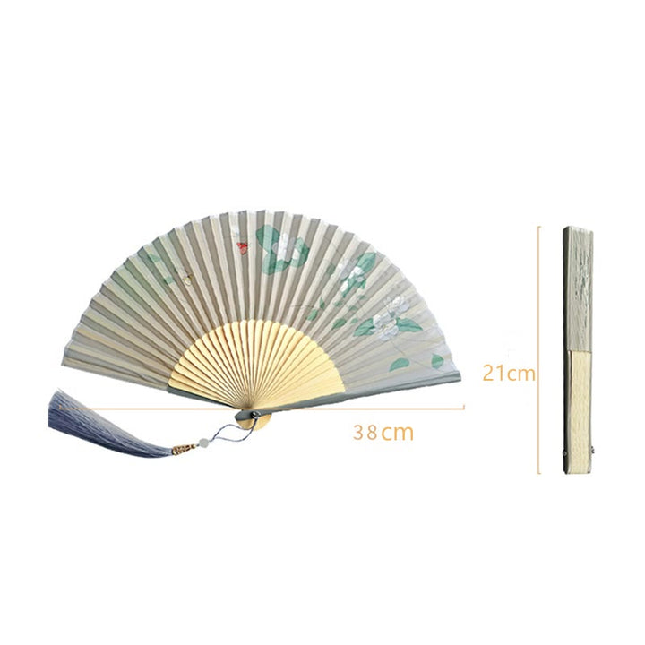 Buddha Stones Jasmine Flowers Handheld Bamboo Folding Fan - image 11