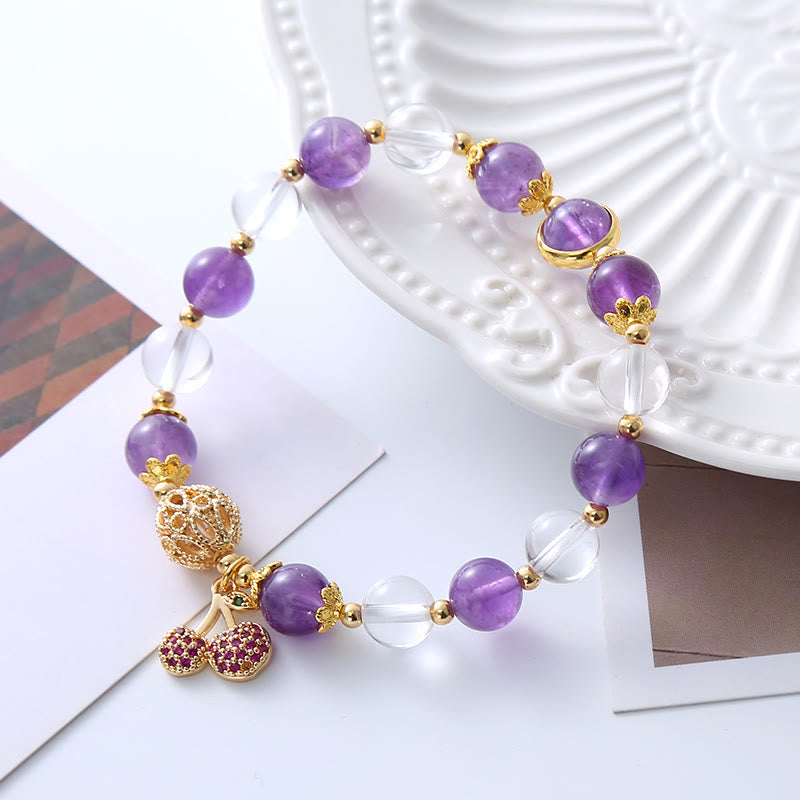 Buddha Stones Natural Amethyst White Crystal Positive Cherry Charm Bracelet - Amethyst(Spiritual Awareness♥Inner Peace) - image 0