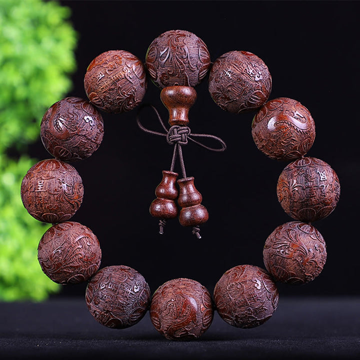Buddha Stones Chinese Zodiac Rosewood Ebony Copper Coin PiXiu Carved Warmth Bracelet - Red Sandalwood Dragon Phoenix - image 4