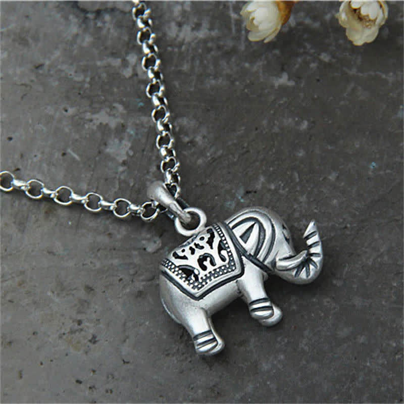 Buddha Stones 990 Sterling Silver Elephant Strength Necklace Pendant - image 3