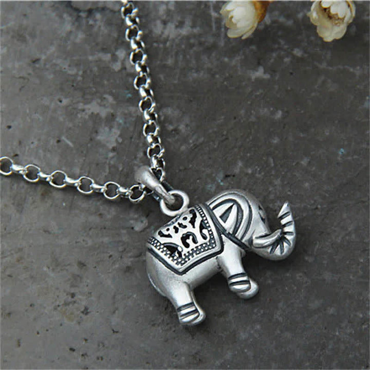 Buddha Stones 990 Sterling Silver Elephant Strength Necklace Pendant - image 3