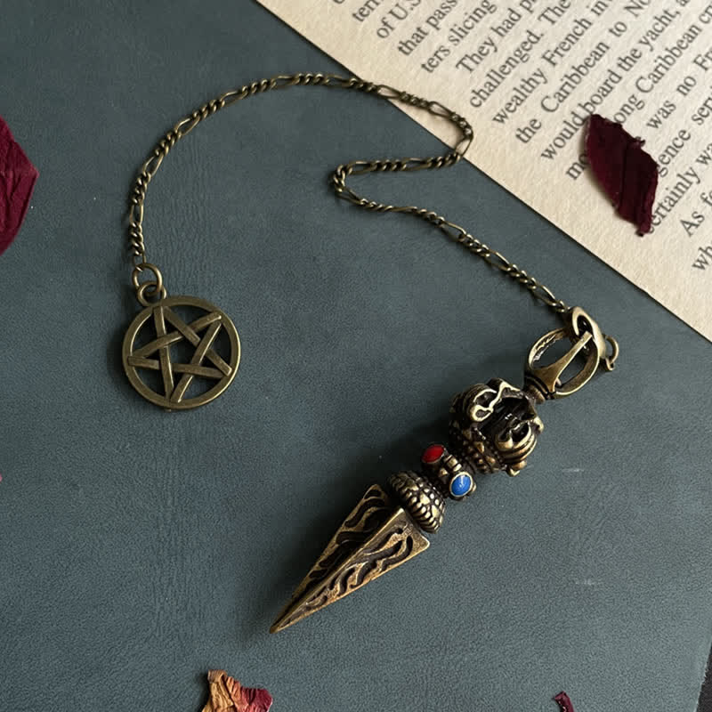 Buddha Stones Pentagram Eye of God Feather Hamsa Copper Healing Necklace Pendant Pendulum - Pentagram - image 1