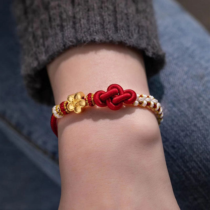 Buddha Stones Handmade True Love Knot Peach Blossom Charm Luck Rope Bracelet - image 2