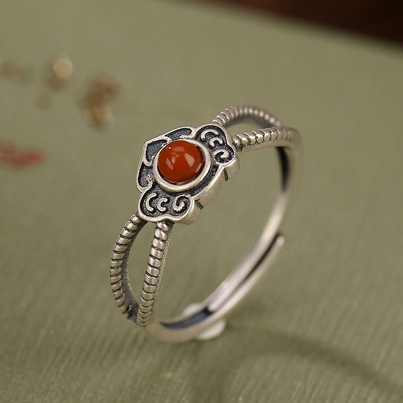 Buddha Stones 925 Sterling Silver Red Agate Bead Logical Thinking Ring - Red Agate(Confidence♥Calm) - image 0