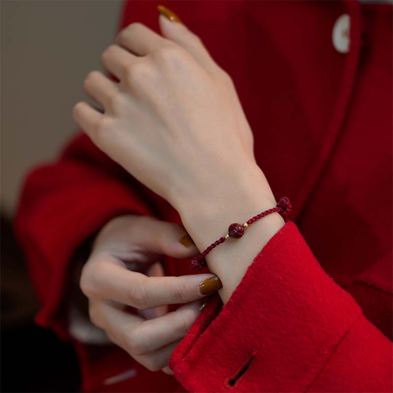 Buddha Stones Cinnabar Jade Lotus Calm Red String Weave Bracelet - image 9