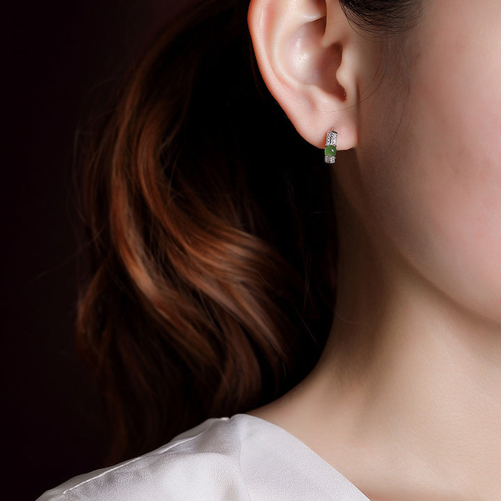 Buddha Stones 925 Sterling Silver Round Cyan Jade Success Stud Earrings - image 2