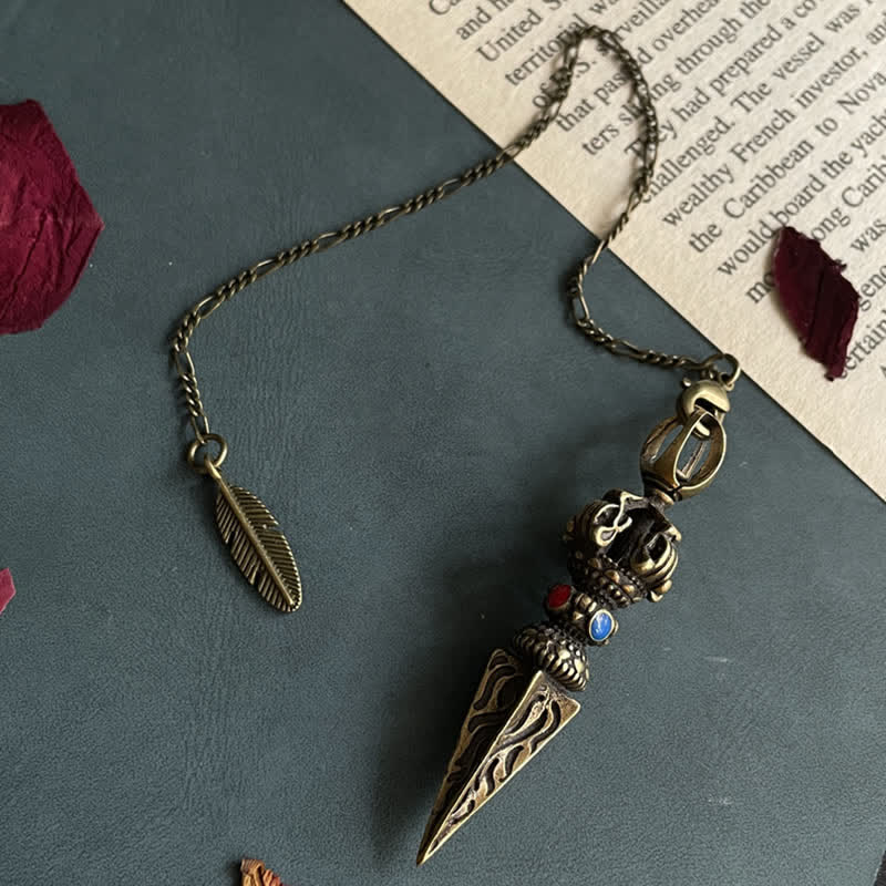 Buddha Stones Pentagram Eye of God Feather Hamsa Copper Healing Necklace Pendant Pendulum - Feather - image 5