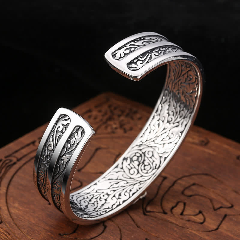 Buddha Stones 925 Sterling Silver Vajra Dorje Engraved Spiritual Power Bracelet Bangle - image 2