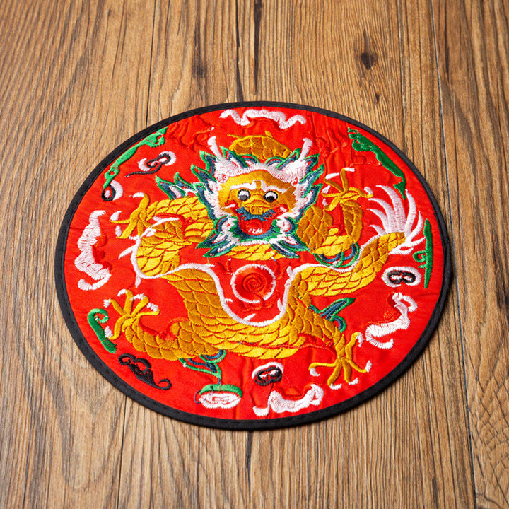 Buddha Stones Dragon Embroidery Cup Mat Pad Tea Cup Coaster Kung Fu Tea Mat - Red Dragon - image 15