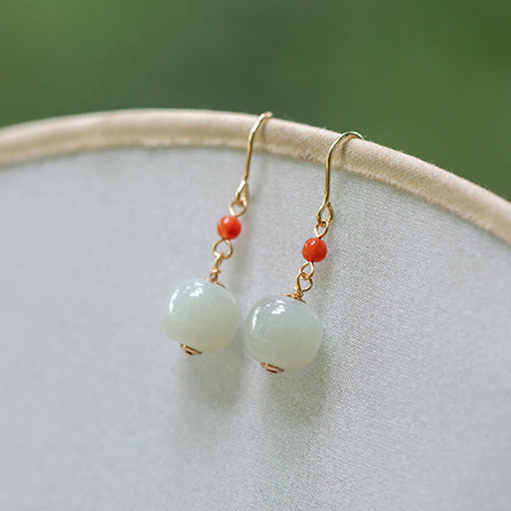 Buddha Stones 925 Sterling Silver 14K Gold Plated Hetian Jade Red Agate Luck Drop Dangle Earrings - image 12