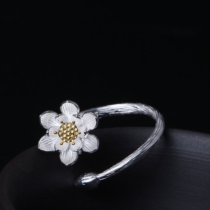 Buddha Stones 925 Sterling Silver Lotus Flower Blessing Ring - image 2