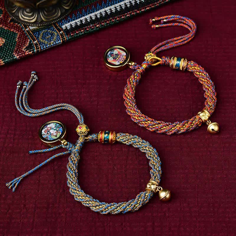 Buddha Stones Tibetan Handmade Luck Protection Thangka Prayer Wheel Bell Charm Braid String Bracelet - image 21