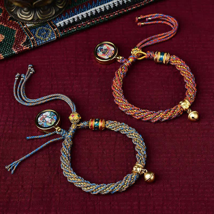 Buddha Stones Tibetan Handmade Luck Protection Thangka Prayer Wheel Bell Charm Braid String Bracelet - image 21