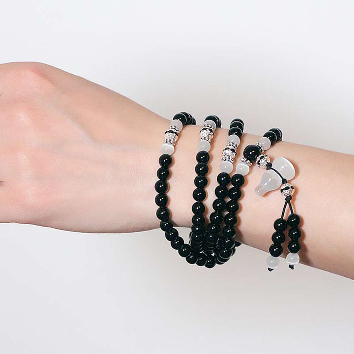 Buddha Stones Black Onyx White Crystal Bead Meditation Bracelet - image 6