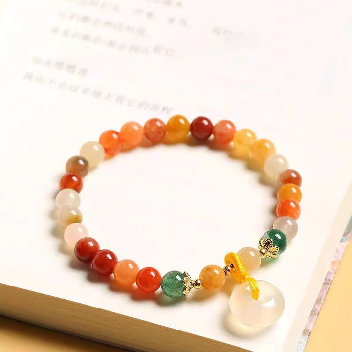 Buddha Stones 14K Gold Plated Colorful Golden Silk Jade Peace Buckle Wealth Bracelet - image 4