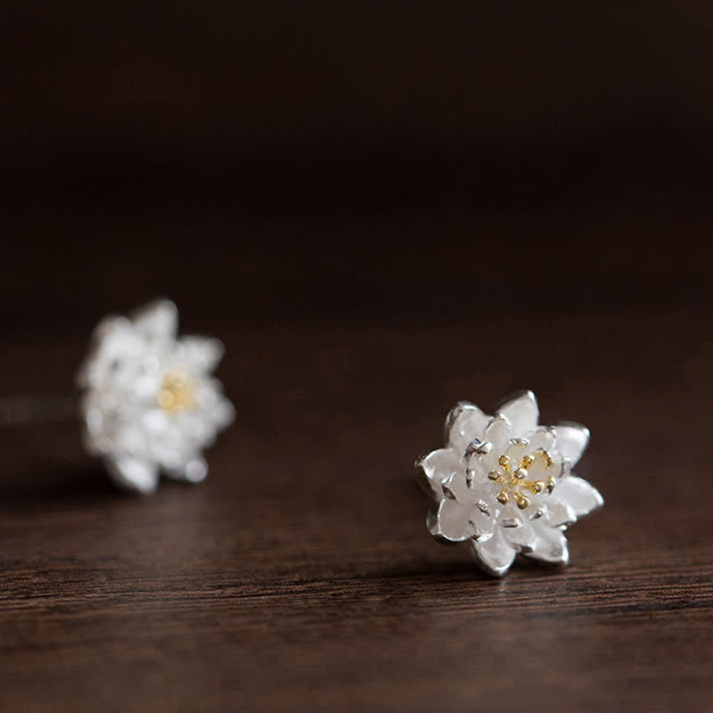 Buddha Stones 925 Sterling Silver Lotus Flower Balance Earrings - image 5