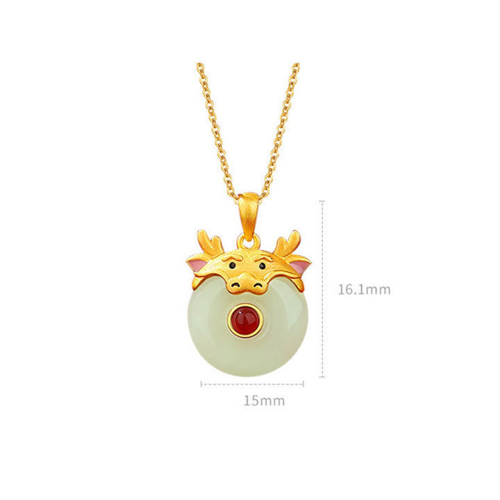 Buddha Stones 925 Sterling Silver Hetian Jade Chinese Zodiac Year of the Dragon Red Agate Luck Protection Necklace Pendant - image 8