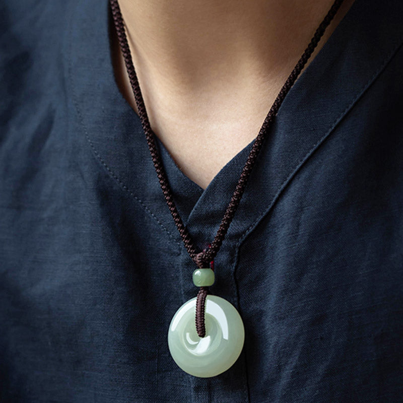 Buddha Stones Natural Round Jade Peace Buckle Luck Prosperity Necklace Pendant - image 10
