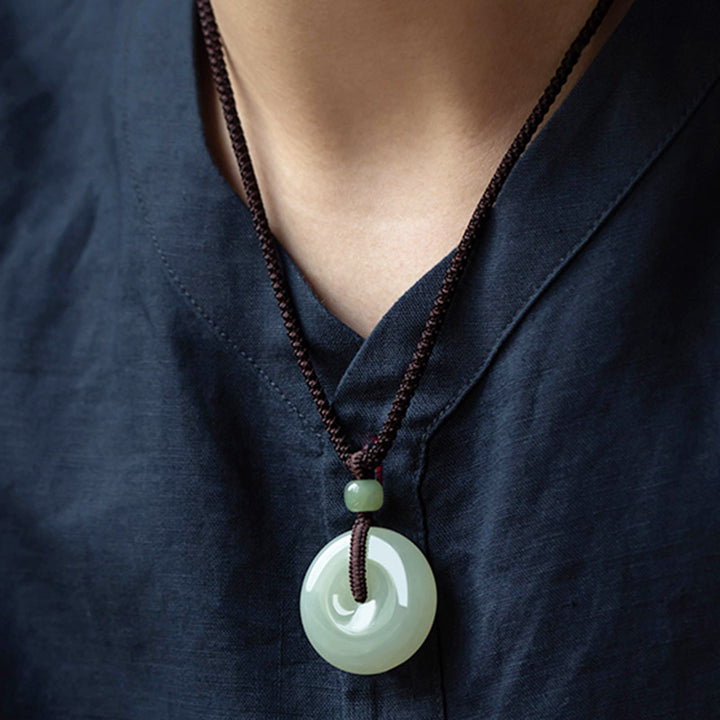 Buddha Stones Natural Round Jade Peace Buckle Luck Prosperity Necklace Pendant - image 10