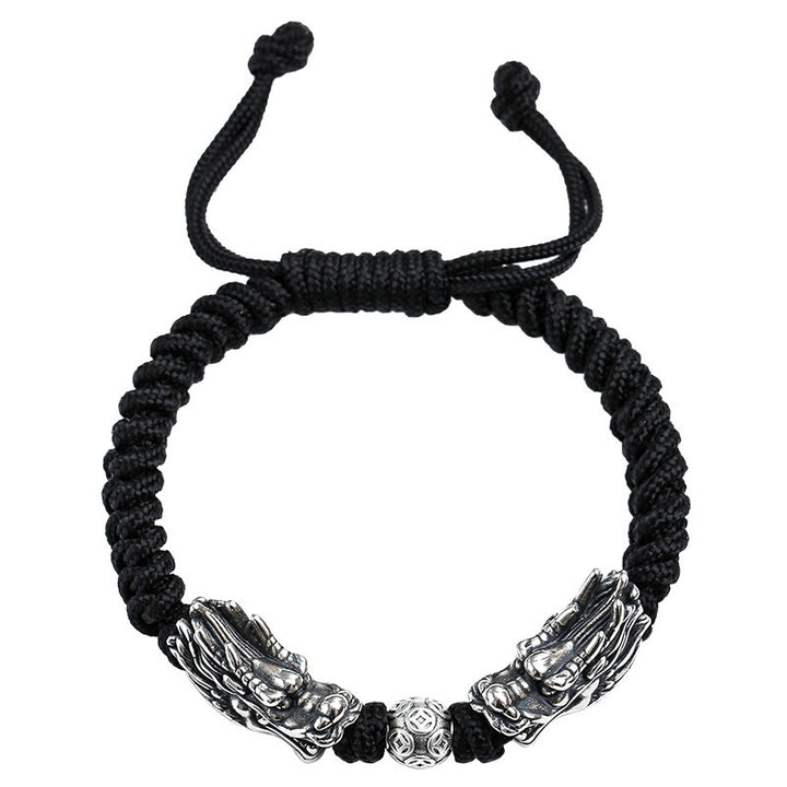 Buddha Stones 999 Sterling Silver Double Dragon Luck Handmade Braided Bracelet - image 10