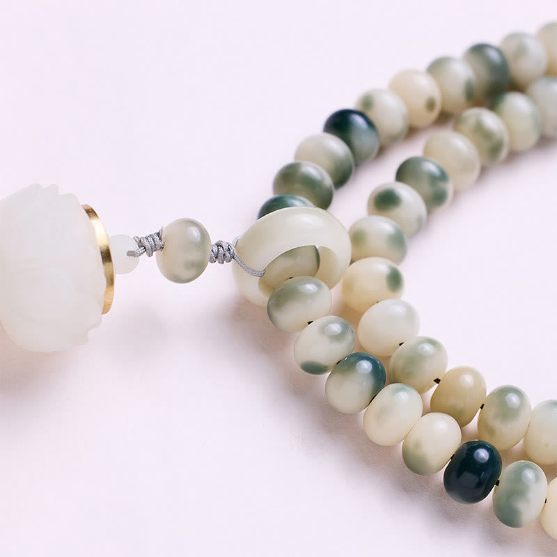 Buddha Stones Natural 108 Mala Beads Bodhi Seed Lotus Engraved Wisdom Tassel Bracelet - image 4