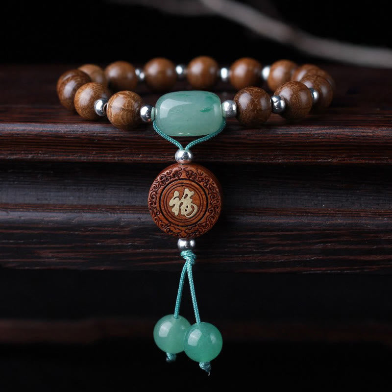 Buddha Stones Abelia Biflora Wood Happiness Protection Bracelet - Abelia Biflora Wood - image 0