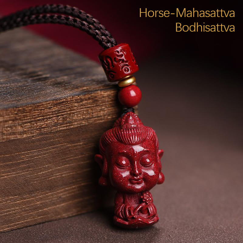 Buddha Stones Chinese Zodiac Natal Buddha Natural Cinnabar Amulet Keep Away Evil Spirits Necklace Pendant - Horse-Mahasattva Bodhisattva - image 16